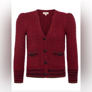 NWT L’AGENCE Jenni Cardigan, Red and Black Syrah color, Size Small